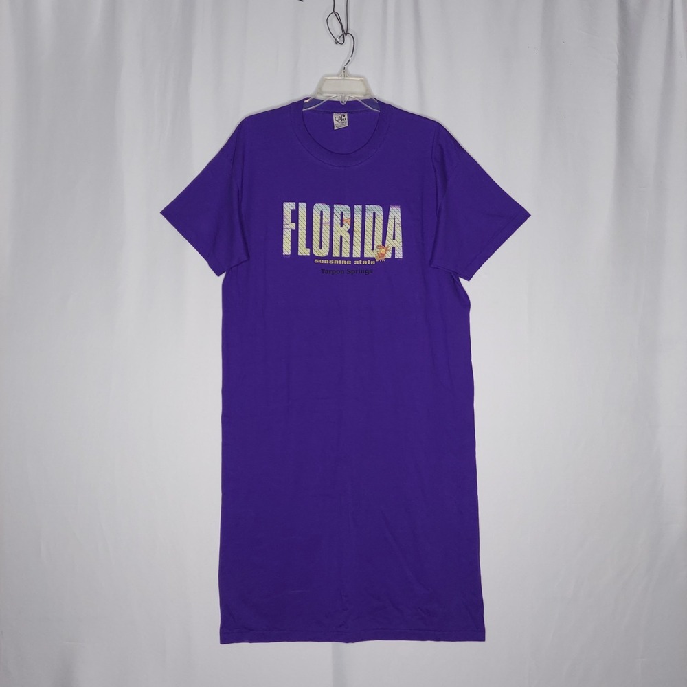 Cal Cru T-Shirt Dress‎ OS Florida Purple Cotton Short Sleeve Vacation Beachy 90s